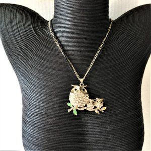 Rhinestone Owl & Babies Necklace